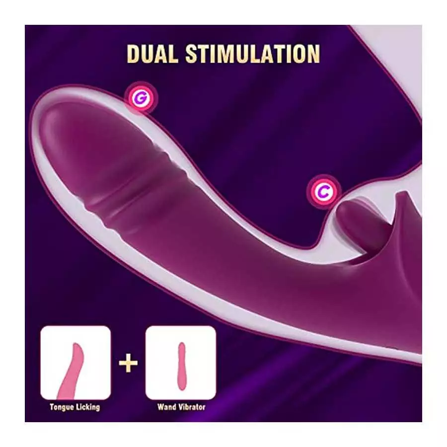 Thrusting G-Spot Clitoral Vibrator for Women - MOMONII Dual & Heating Function Dildo with 10 Thrusting +10 Tongue Licking Modes 