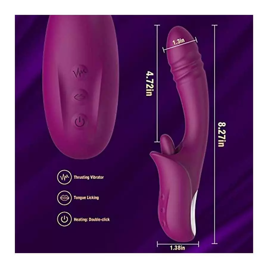 Thrusting G-Spot Clitoral Vibrator for Women - MOMONII Dual & Heating Function Dildo with 10 Thrusting +10 Tongue Licking Modes 