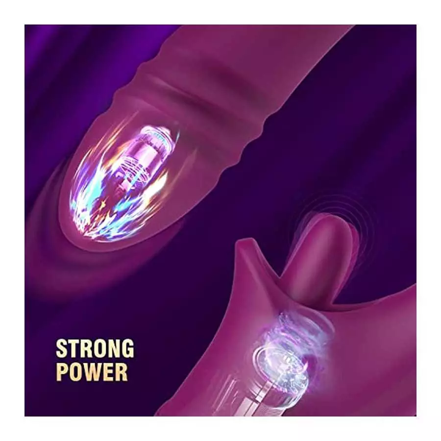 Thrusting G-Spot Clitoral Vibrator for Women - MOMONII Dual & Heating Function Dildo with 10 Thrusting +10 Tongue Licking Modes 