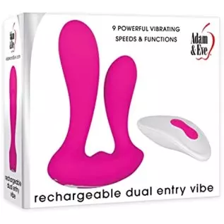 Adam & Eve - Rechargeable Dual Entry - 9 Powerful Vibrating Speeds & Functions - Hands Free with Remote Control - Silicone Vibra
