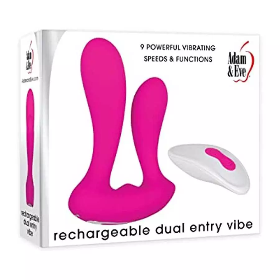 Adam & Eve - Rechargeable Dual Entry - 9 Powerful Vibrating Speeds & Functions - Hands Free with Remote Control - Silicone Vibra