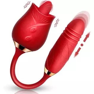 Rose Toy Vibrator for Woman - 3 in 1 Clitoral Stimulator Tongue Licking Thrusting G Spot Dildo 9 Modes, Adult Sex Toys Games , C