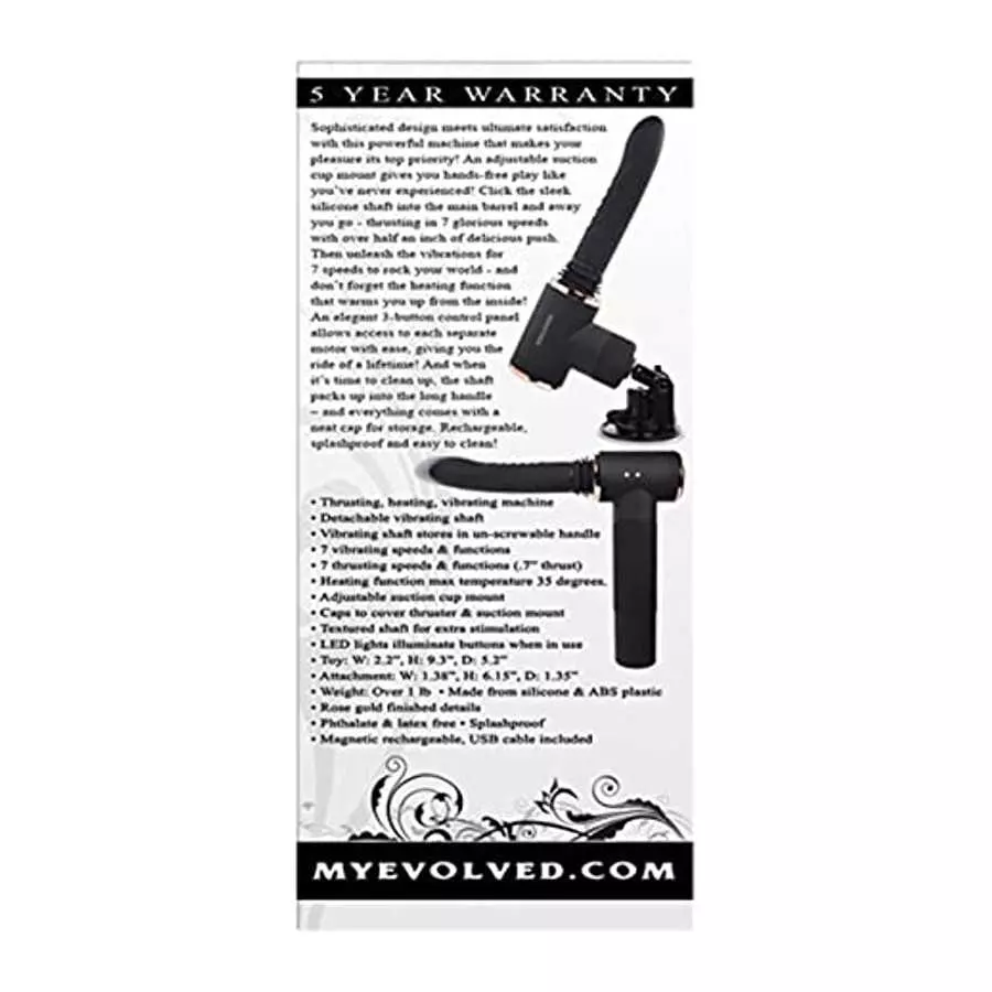 Too Hot to Handle Rechargeable Silicone Thrusting Vibrator with Suction Cup - Black