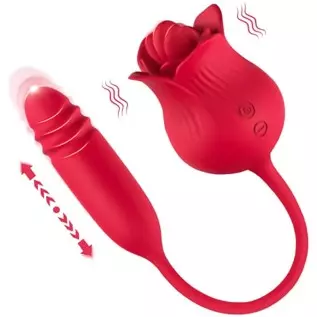 Rose Toy Vibrator for Women, STIRLOVE Tongue Licking and G Spot Bullet Thrusting Vibrator with 10 Modes, Clitoral Stimulator Mas