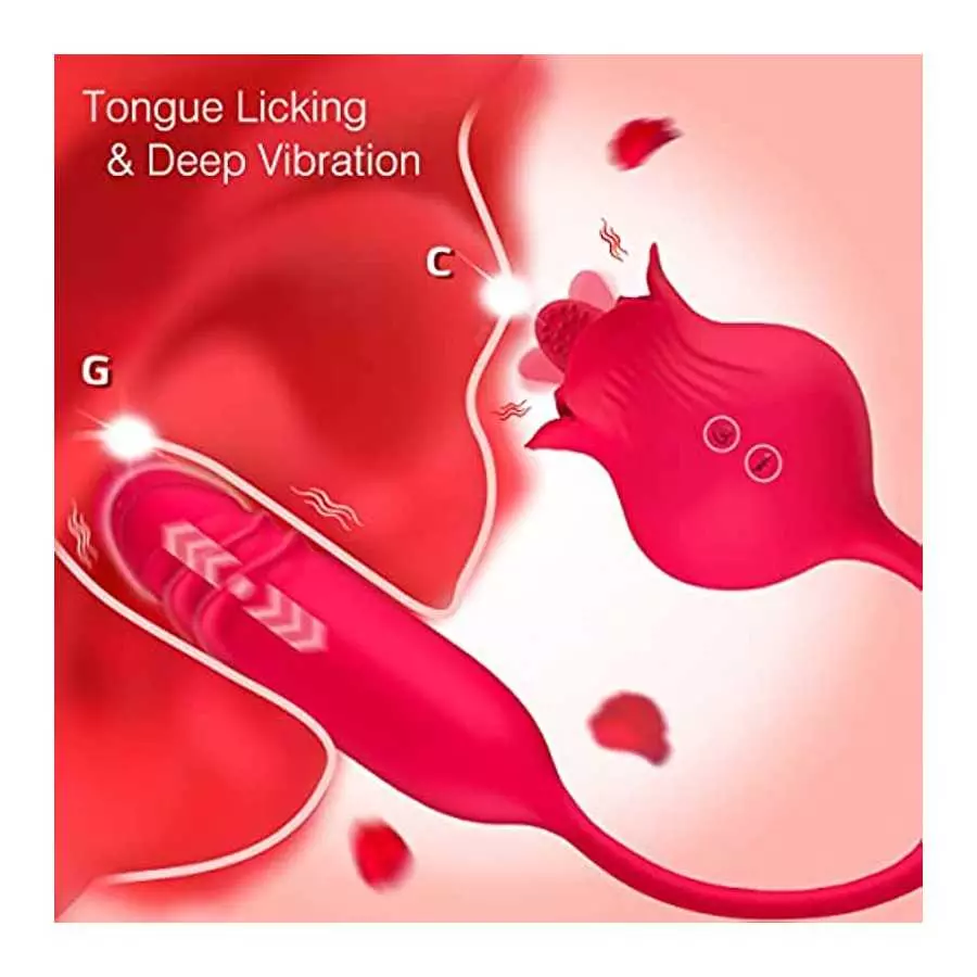 Rose Toy Vibrator for Women, STIRLOVE Tongue Licking and G Spot Bullet Thrusting Vibrator with 10 Modes, Clitoral Stimulator Mas