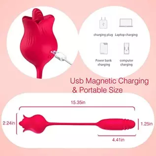 Rose Toy Vibrator for Women, STIRLOVE Tongue Licking and G Spot Bullet Thrusting Vibrator with 10 Modes, Clitoral Stimulator Mas Rose Toy Vibrator for Women, STIRLOVE Tongue Licking and G Spot Bullet Thrusting Vibrator with 10 Modes, Clitoral Stimulator Mas