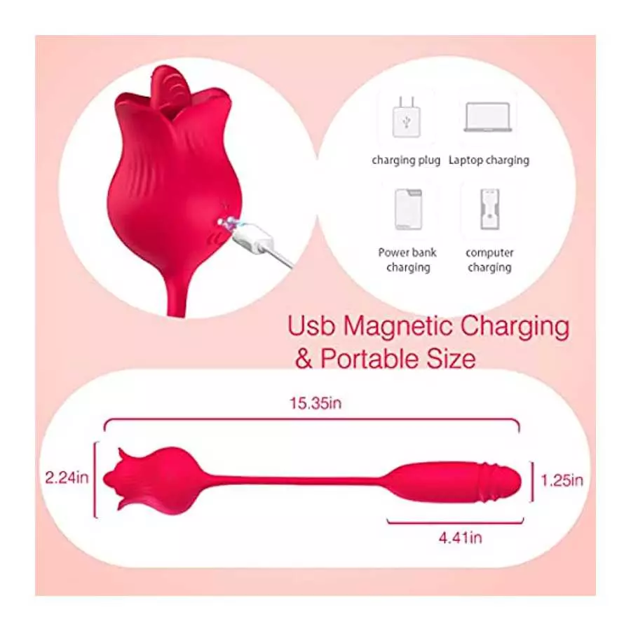 Rose Toy Vibrator for Women, STIRLOVE Tongue Licking and G Spot Bullet Thrusting Vibrator with 10 Modes, Clitoral Stimulator Mas