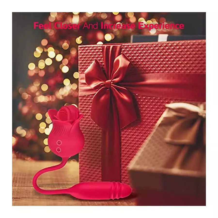 Rose Toy Vibrator for Women, STIRLOVE Tongue Licking and G Spot Bullet Thrusting Vibrator with 10 Modes, Clitoral Stimulator Mas