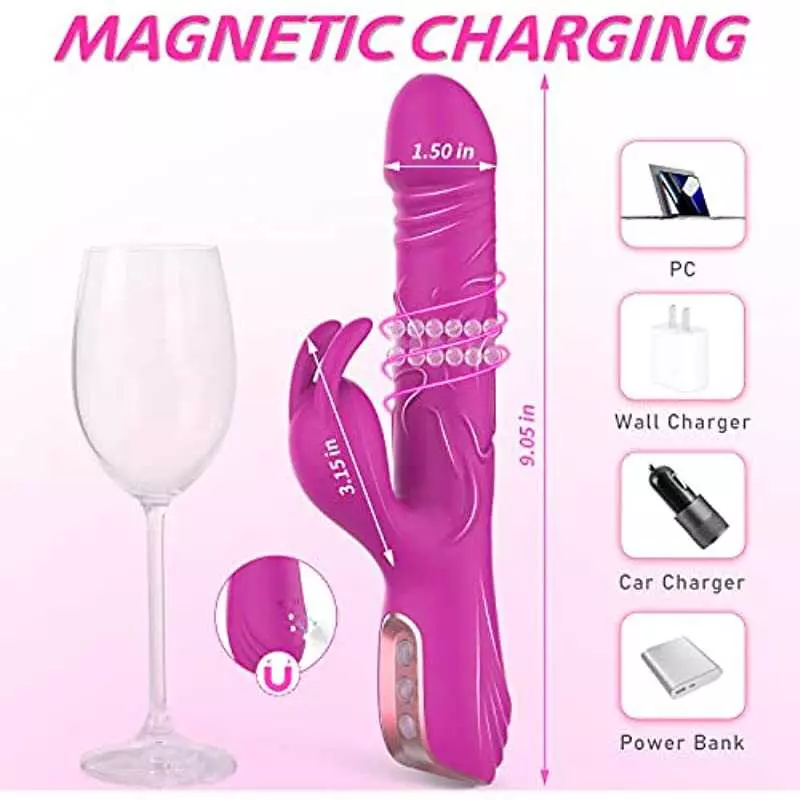 Rotating Beaded Clit Rose Rabbit Dildo Vibrator Adult Sex Toys for Women,Triple Action G Spot Vibrators with Independent Clitora