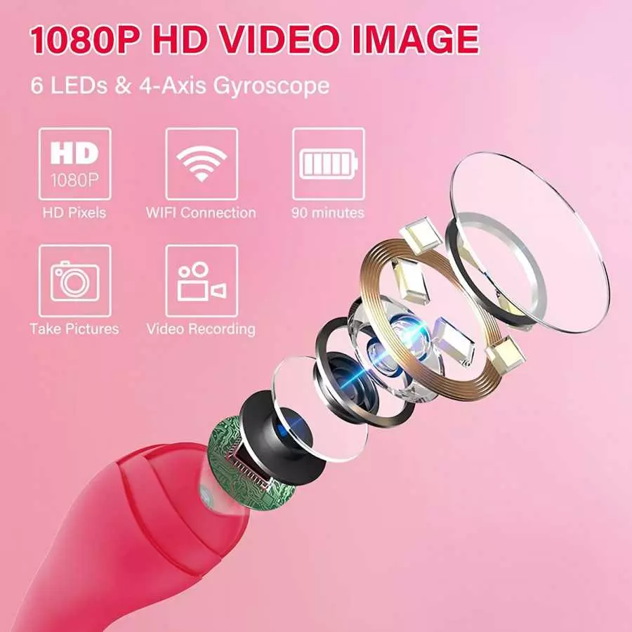 Wireless Visual Rose Vibrator with HD Camera for Female Body Explore, Clitoral Nipple Stimulator G-Spot Dildo Vibrator with 6 Vi