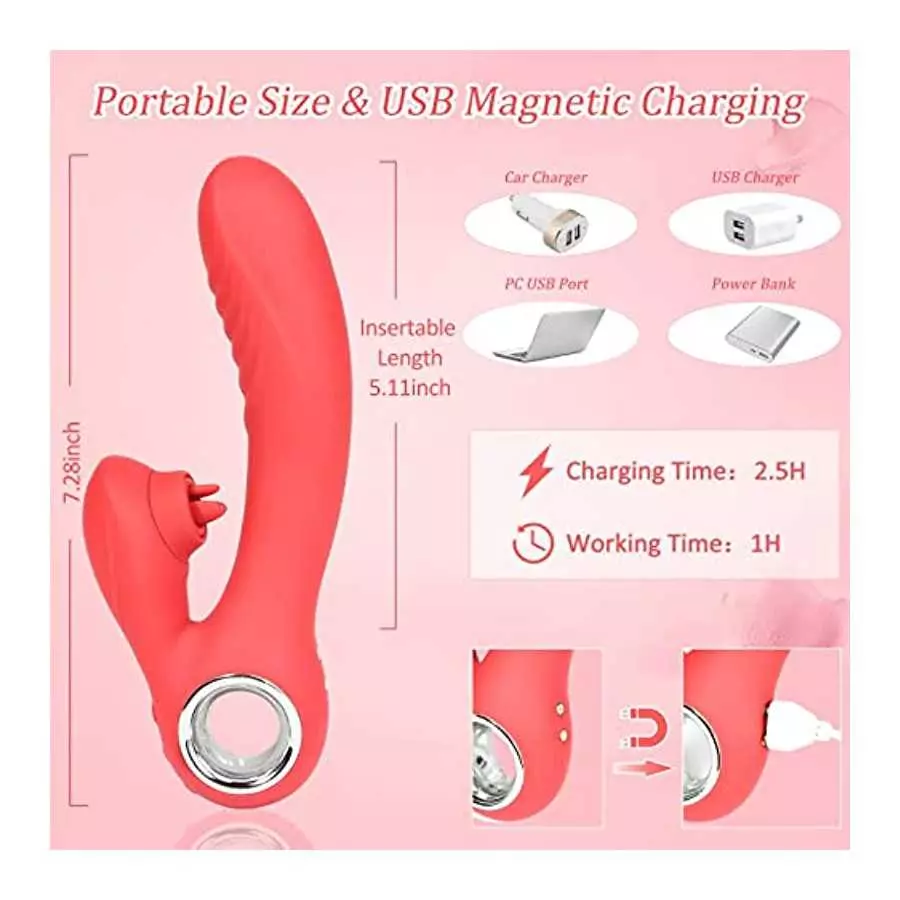 Clitoral G-spot Vibrator for Women: Vibrator Adult Sex Toy with 5 Tongue Licking and 10 Vibration Modes, Jupupoxo Rechargeable H