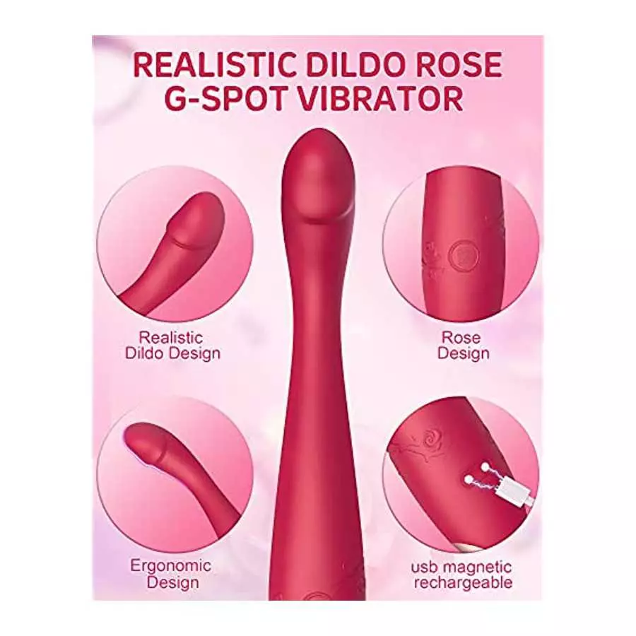 G Spot Rose Toy Vibrator for Women, Dildo Shaped Waterproof Vibes with Heating Function & 10 Vibration Modes, Rechargeable Perso