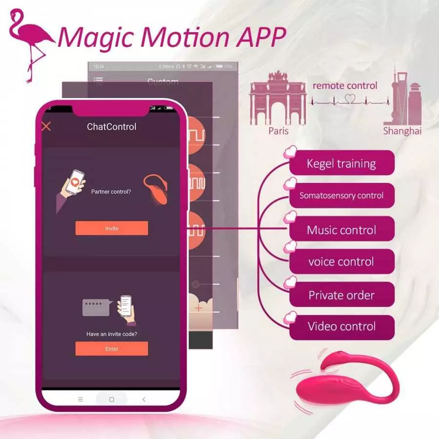 Flamingo Magic Motion Wearable Vibes, Intelligent Wearable Massager Remote Control Massaging Tool App with iOS Android Personal 