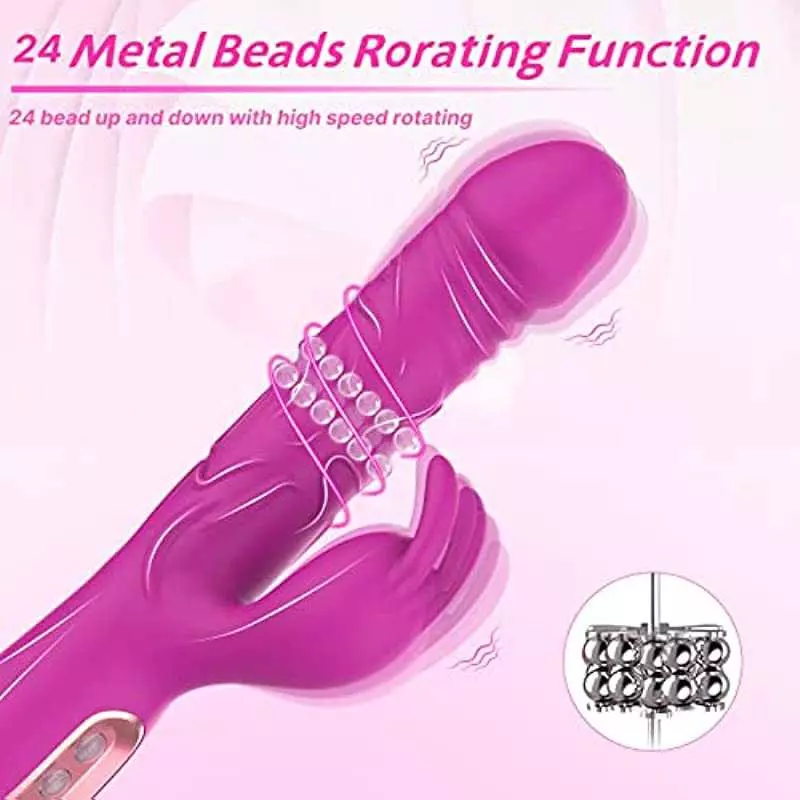 Rotating Beaded Clit Rose Rabbit Dildo Vibrator Adult Sex Toys for Women,Triple Action G Spot Vibrators with Independent Clitora