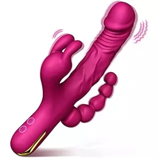 Dildo Rabbit Clitoral Vibrator, G Spot Anal Stimulation for Women, Adult Sex Toys with 10 Vibration Modes, 3 in 1 Realistic Vibr