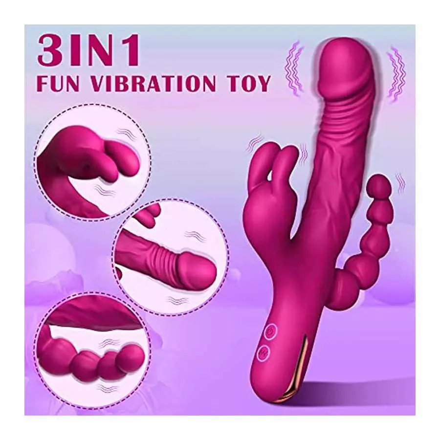Dildo Rabbit Clitoral Vibrator, G Spot Anal Stimulation for Women, Adult Sex Toys with 10 Vibration Modes, 3 in 1 Realistic Vibr