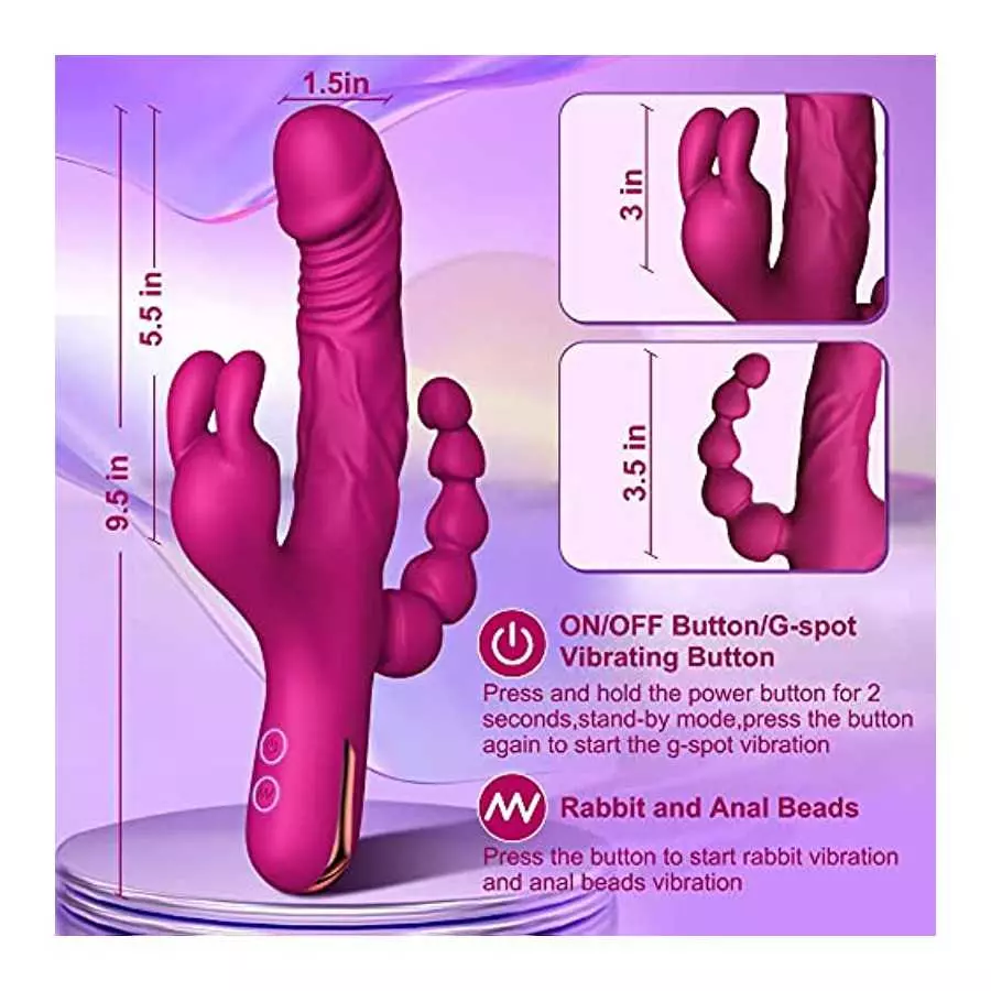 Dildo Rabbit Clitoral Vibrator, G Spot Anal Stimulation for Women, Adult Sex Toys with 10 Vibration Modes, 3 in 1 Realistic Vibr