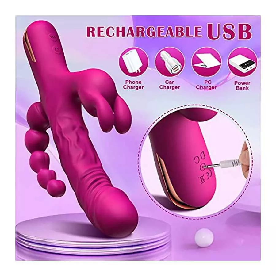Dildo Rabbit Clitoral Vibrator, G Spot Anal Stimulation for Women, Adult Sex Toys with 10 Vibration Modes, 3 in 1 Realistic Vibr