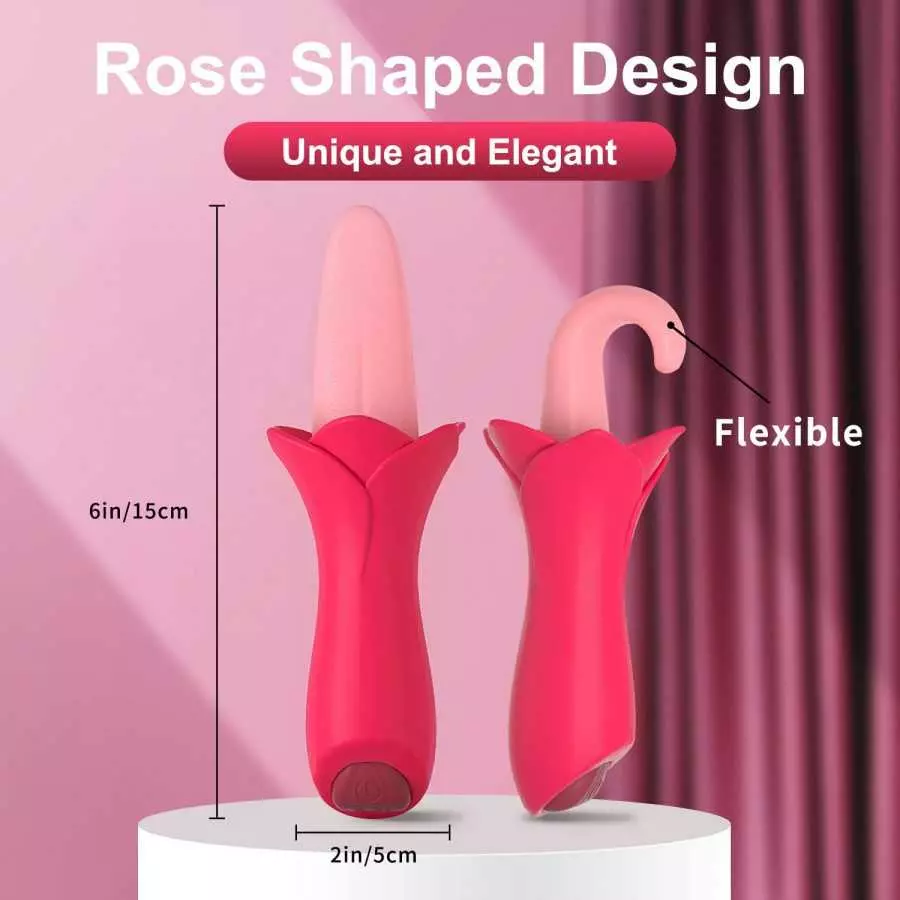 Rose Shaped Sex Toys for Woman Clitoral Sex Toys G Spot Vibrator 10 Modes, Flaffy Tongue Licking Vibrator Adult Sensory Toys Dil