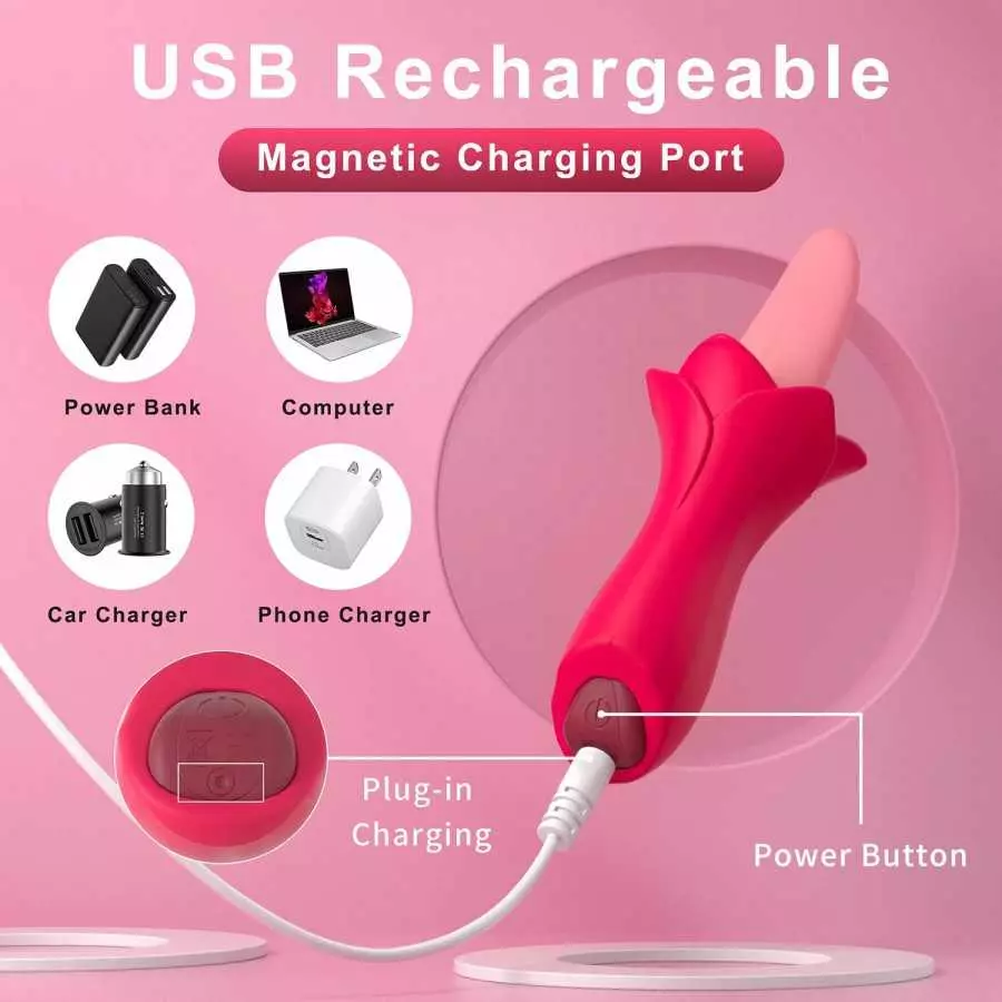 Rose Shaped Sex Toys for Woman Clitoral Sex Toys G Spot Vibrator 10 Modes, Flaffy Tongue Licking Vibrator Adult Sensory Toys Dil