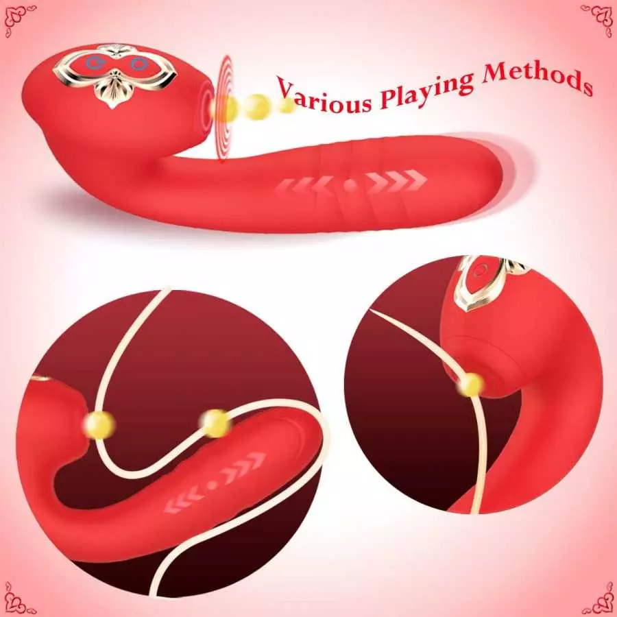 G Spot Clitoral Rose Vibrator Toy with 10 Mind-Blowing Tapping and 10 Thrusting Telescopic Modes for Clit and Vagina Stimulation