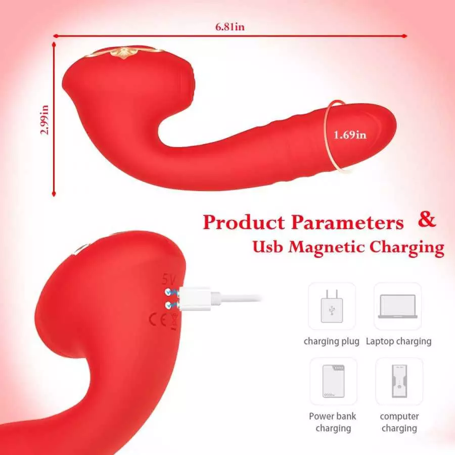 G Spot Clitoral Rose Vibrator Toy with 10 Mind-Blowing Tapping and 10 Thrusting Telescopic Modes for Clit and Vagina Stimulation