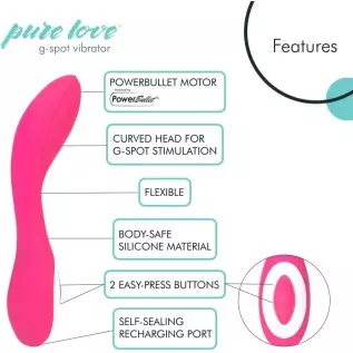 Pure Love G-Spot Silicone Vibrator Purple, Rechargeable, Water-Resistant and Multi Function, Adult Sex Toy