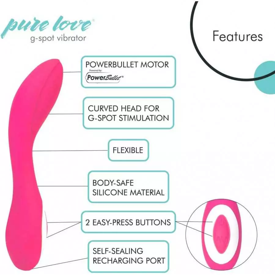 Pure Love G-Spot Silicone Vibrator Purple, Rechargeable, Water-Resistant and Multi Function, Adult Sex Toy
