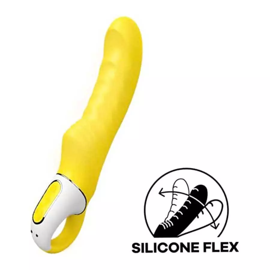 Satisfyer Yummy Sunshine G-Spot Vibrator - Vibrating Dildo, Ribbed Shaft, 12 Vibration Programs, Retaining Ring - Soft Silicone,