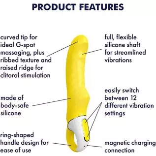 Satisfyer Yummy Sunshine G-Spot Vibrator - Vibrating Dildo, Ribbed Shaft, 12 Vibration Programs, Retaining Ring - Soft Silicone,