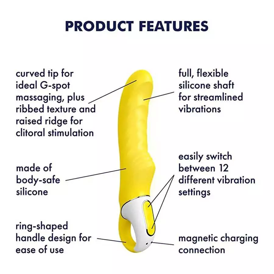 Satisfyer Yummy Sunshine G-Spot Vibrator - Vibrating Dildo, Ribbed Shaft, 12 Vibration Programs, Retaining Ring - Soft Silicone,
