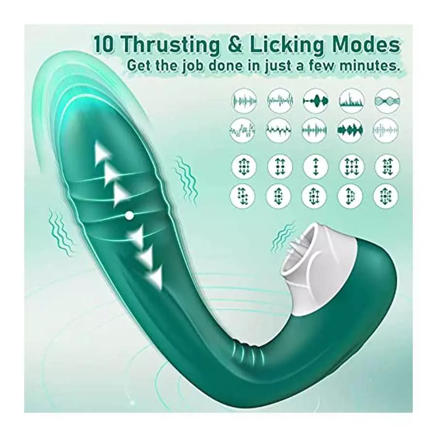 Thrusting G-spot Anal Vibrator for Women, Realistic Clitoris Licking Dildo Prostate Massager with 10 Telescopic & Licking Modes,