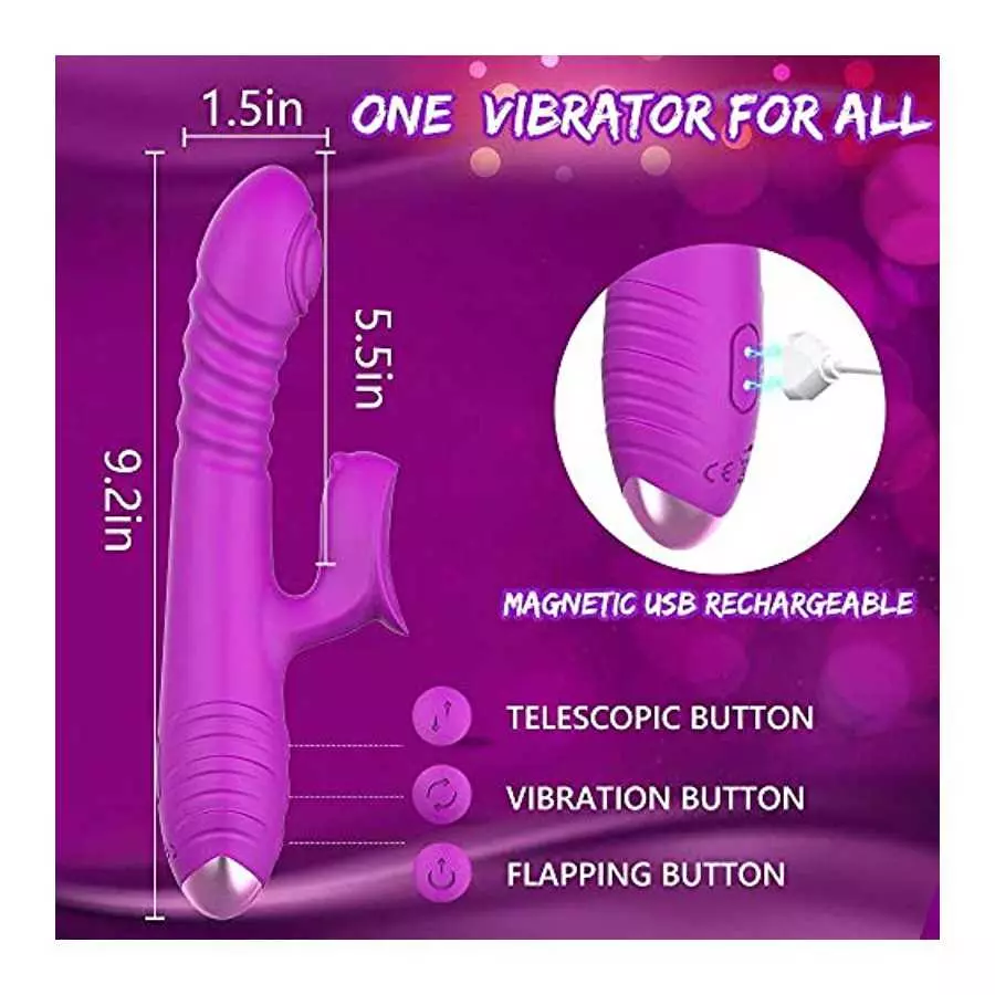 3 in 1 Thrusting G Spot Vibrator Clitoral Stimulator Massager, Rabbit Dildo Vibrator with 8 Flapping & 5 Telescopic Speeds Vagin