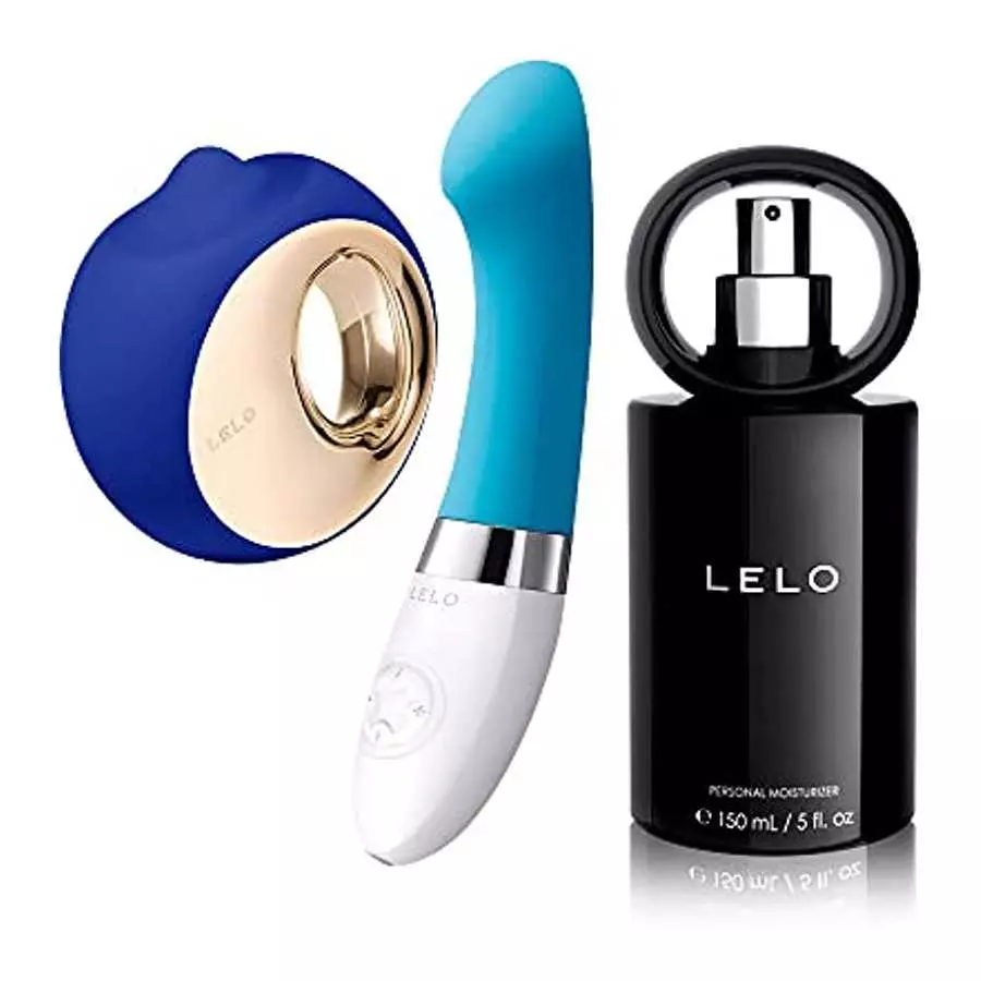 LELO Bundle: ORA 3 Midnight Blue Oral Sex Stimulator + Gigi 2 Turquoise Blue G Spot Vibrator + Free LELO Personal Moisturizer