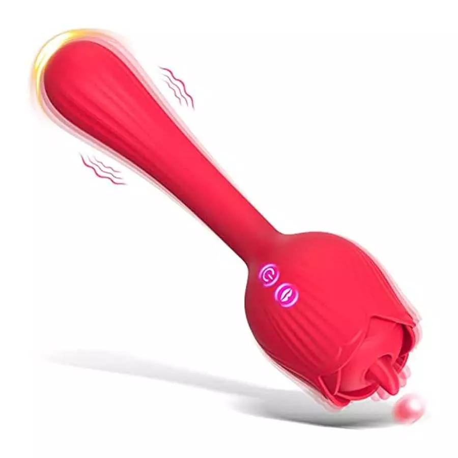 Licking Clitoral G-Spot Dildo Vibrator, Rose Sex Stimulator for Women Rechargeable Clit Nipple Anal Vaginal Massager with 10 Mod