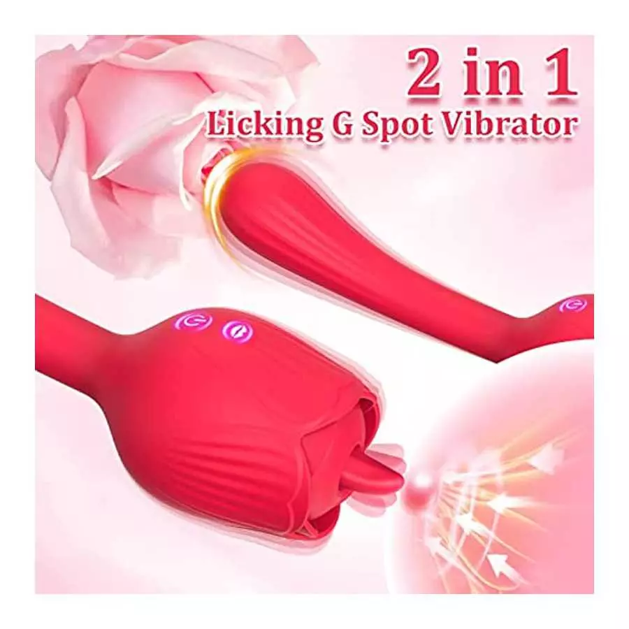 Licking Clitoral G-Spot Dildo Vibrator, Rose Sex Stimulator for Women Rechargeable Clit Nipple Anal Vaginal Massager with 10 Mod