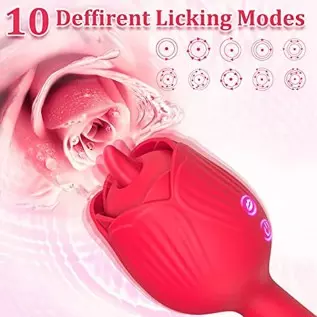 Licking Clitoral G-Spot Dildo Vibrator, Rose Sex Stimulator for Women Rechargeable Clit Nipple Anal Vaginal Massager with 10 Mod