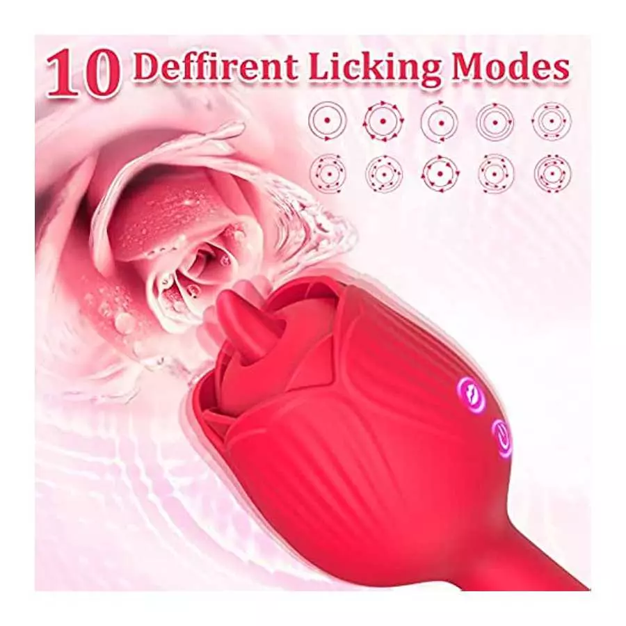 Licking Clitoral G-Spot Dildo Vibrator, Rose Sex Stimulator for Women Rechargeable Clit Nipple Anal Vaginal Massager with 10 Mod