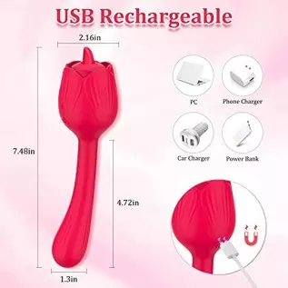 Licking Clitoral G-Spot Dildo Vibrator, Rose Sex Stimulator for Women Rechargeable Clit Nipple Anal Vaginal Massager with 10 Mod