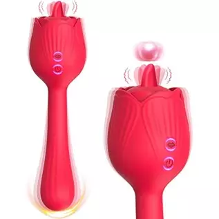 Licking Clitoral G-Spot Dildo Vibrator, Rose Sex Stimulator for Women Rechargeable Clit Nipple Anal Vaginal Massager with 10 Mod