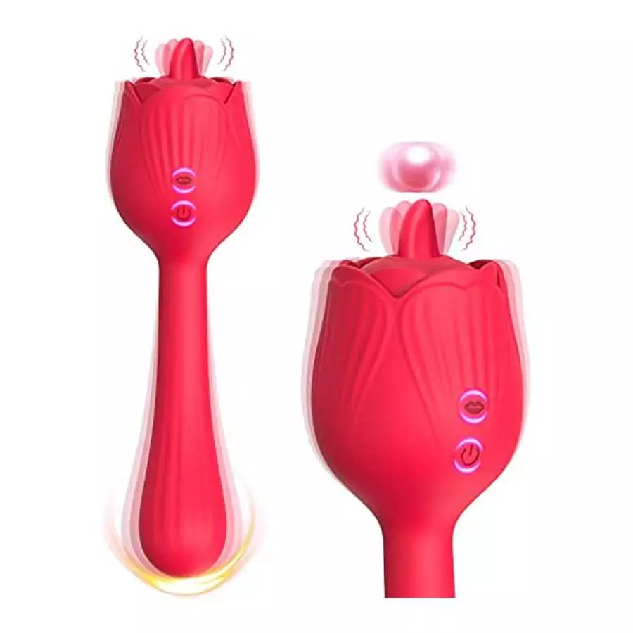 Licking Clitoral G-Spot Dildo Vibrator, Rose Sex Stimulator for Women Rechargeable Clit Nipple Anal Vaginal Massager with 10 Mod
