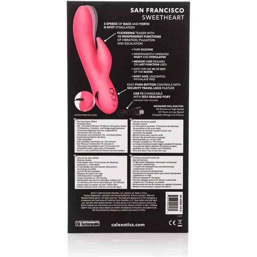 CalExotics California Dreaming San Francisco Sweetheart - Silicone Rabbit Vibrator – Waterproof G Spot Sex Toys for Couples – 10