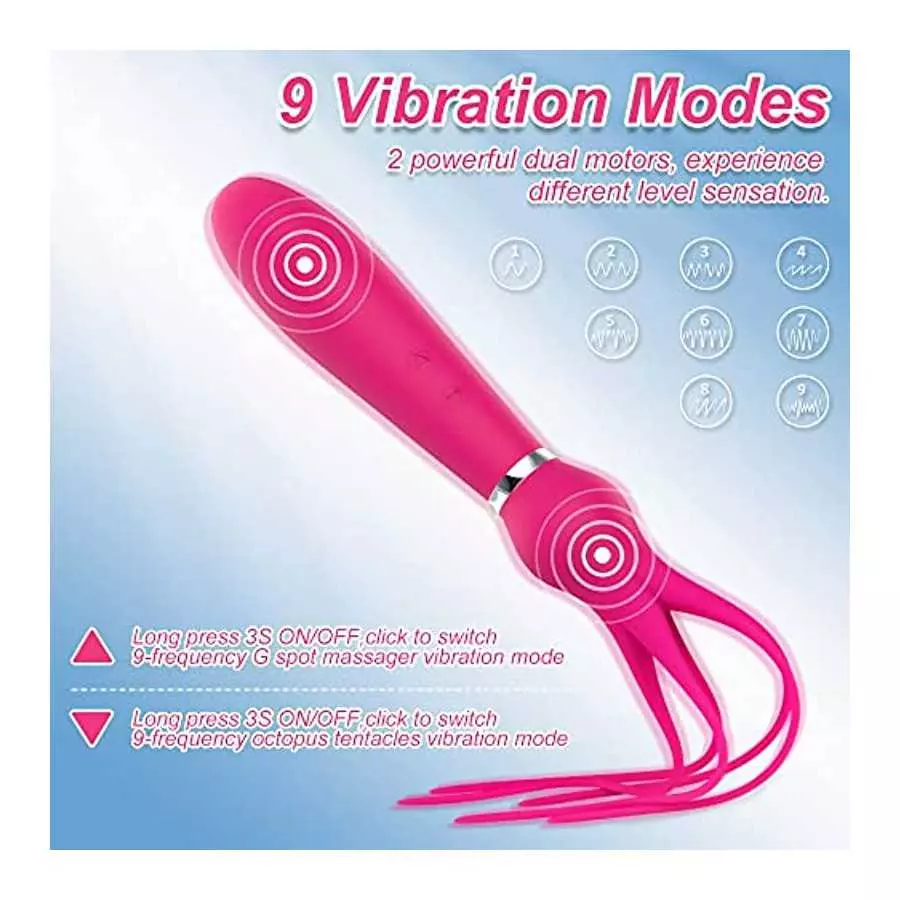 G-spot Dildo Clitoral Vibrator, BDSM Flogger for Women Orgasm, Adorime 2 in 1 Octopus Adult Games Whip Teasing Massager with 9 V