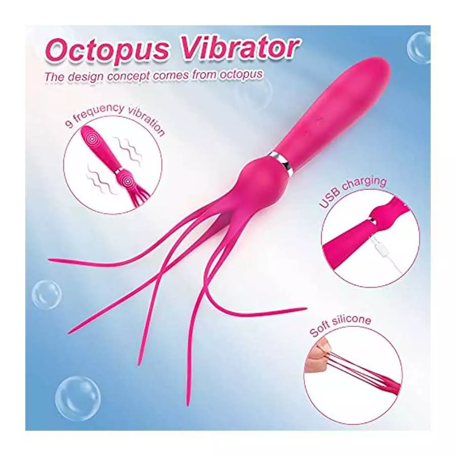 G-spot Dildo Clitoral Vibrator, BDSM Flogger for Women Orgasm, Adorime 2 in 1 Octopus Adult Games Whip Teasing Massager with 9 V