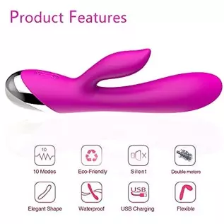 WD2819 Rabbit Vibrator G-Spot Clitoris Stimulator -Powerful Waterproof Rechargeable Silicone Vaginal Anal Dildo Massager for Wom