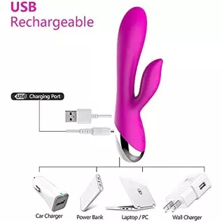 WD2819 Rabbit Vibrator G-Spot Clitoris Stimulator -Powerful Waterproof Rechargeable Silicone Vaginal Anal Dildo Massager for Wom