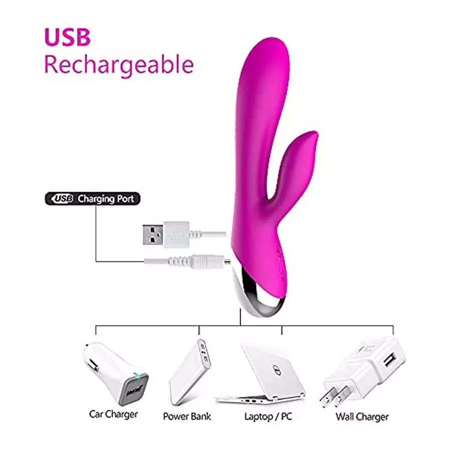 WD2819 Rabbit Vibrator G-Spot Clitoris Stimulator -Powerful Waterproof Rechargeable Silicone Vaginal Anal Dildo Massager for Wom