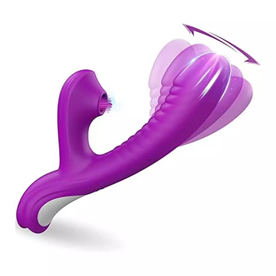 2 In1 Clitoris Licking Vibrator G spot Dildo Massager, Clit Stimulator with 10 Wiggle Motion Modes & 3 Licking Intensity, Silico