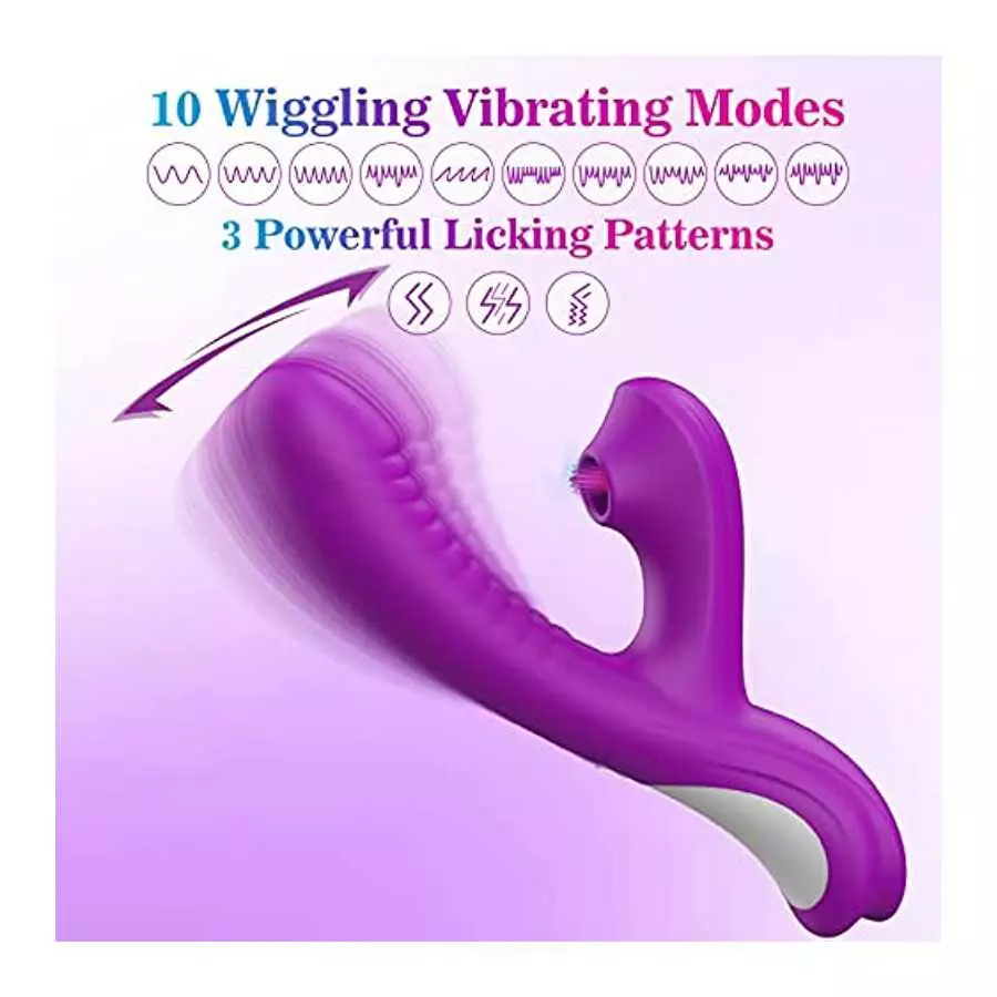 2 In1 Clitoris Licking Vibrator G spot Dildo Massager, Clit Stimulator with 10 Wiggle Motion Modes & 3 Licking Intensity, Silico