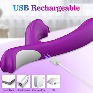 2 In1 Clitoris Licking Vibrator G spot Dildo Massager, Clit Stimulator with 10 Wiggle Motion Modes & 3 Licking Intensity, Silico